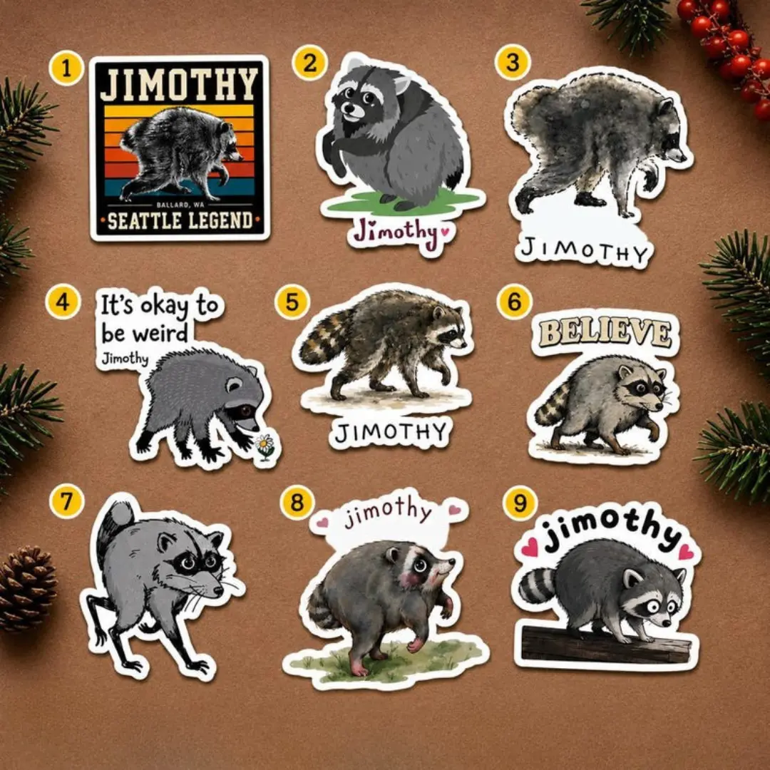 Jimothy the Raccoon Theme Vinyl Waterproof Sticker, Multi-Size Sticker Form Office Label for Computers & Office Equipment Supplies