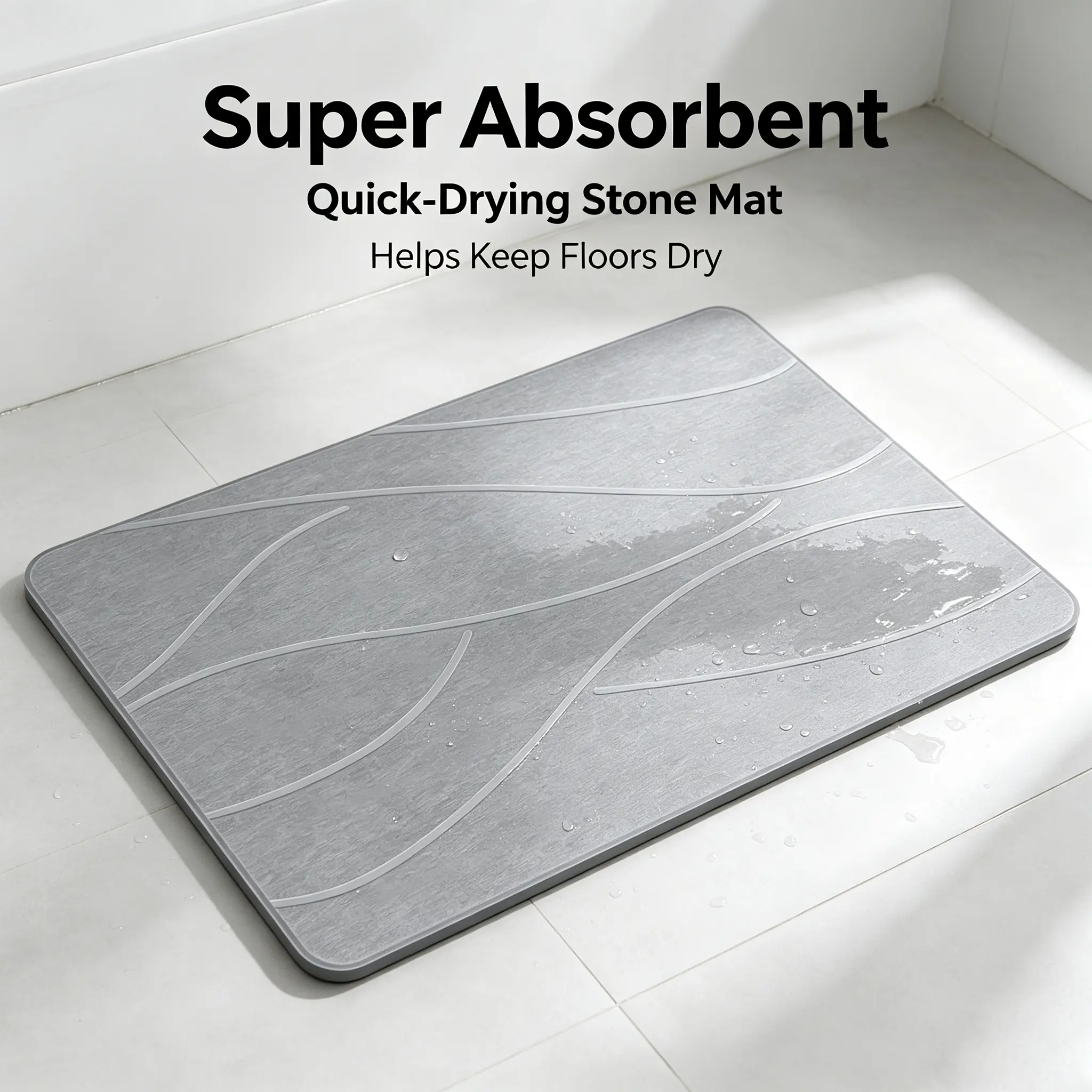 Premium Mineral Rectangle Diatomite Stone Bath Mat - Washable, Non-Slip, Ultra-Absorbent, Easy-to-Clean, Quick-Drying Indoor Bathroom Shower Rug with Water Control