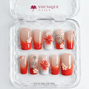 Younique Nails 2025 | NVM Studio | Lava Daisy | 10PCS 100% Handmade Press-On Nails | Reusable Colorful Art