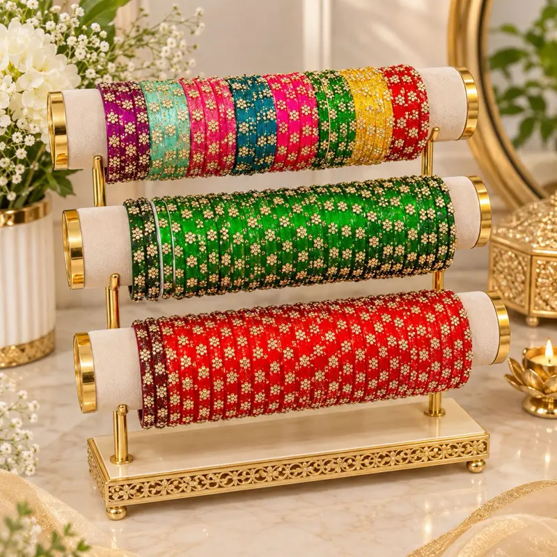 4 Piece Non-Breakable Plastic Bangles with Floral Design Stone Work for Women. Come with box