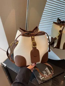 Vintage Patchwork Bucket Bag, Adjustable Drawstring, Handbag & Crossbody, High-End Versatile Women's Bag