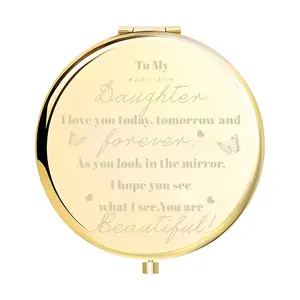 To My Daughter Compact Mirror, Round Compact Mirror Bulk, Double-Sided 1X/2X Magnifying Purse Pocket Makeup Mirrors, Cute Small Pocket Mirror for Gift, Travel Essentials, Travel Hand Mirrors, Gifts for family and friends