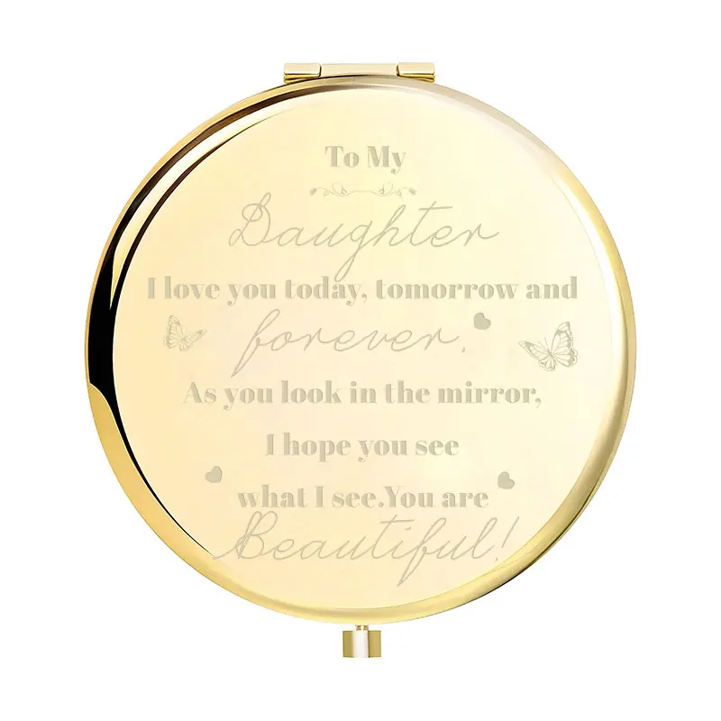 To My Daughter Compact Mirror, Round Compact Mirror Bulk, Double-Sided 1X/2X Magnifying Purse Pocket Makeup Mirrors, Cute Small Pocket Mirror for Gift, Travel Essentials, Travel Hand Mirrors, Gifts for family and friends