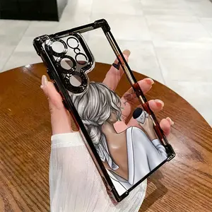Urban Women Coffee Phone Case for GalaxyS26 S25 S24 S23 S22 S21 FE Ultra Plus 4G 5G, Anti-Fall Transparent Soft Back Cover