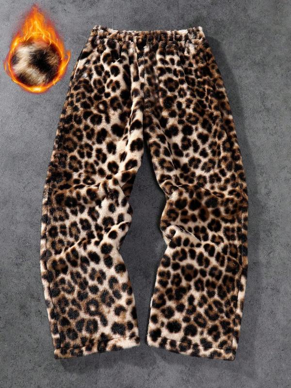 Unisex Leopard Print Fleece Pants, Soft Rabbit Fur Fabric, Fall Winter Warm Comfort, Street Hip Hop Style, Daily & Outdoor Wear Unisex Leopard Print Fleece Pants, Soft Rabbit Fur Fabric, Fall Winter Warm Comfort, Street Hip Hop Style, Daily & Outdoor Wear