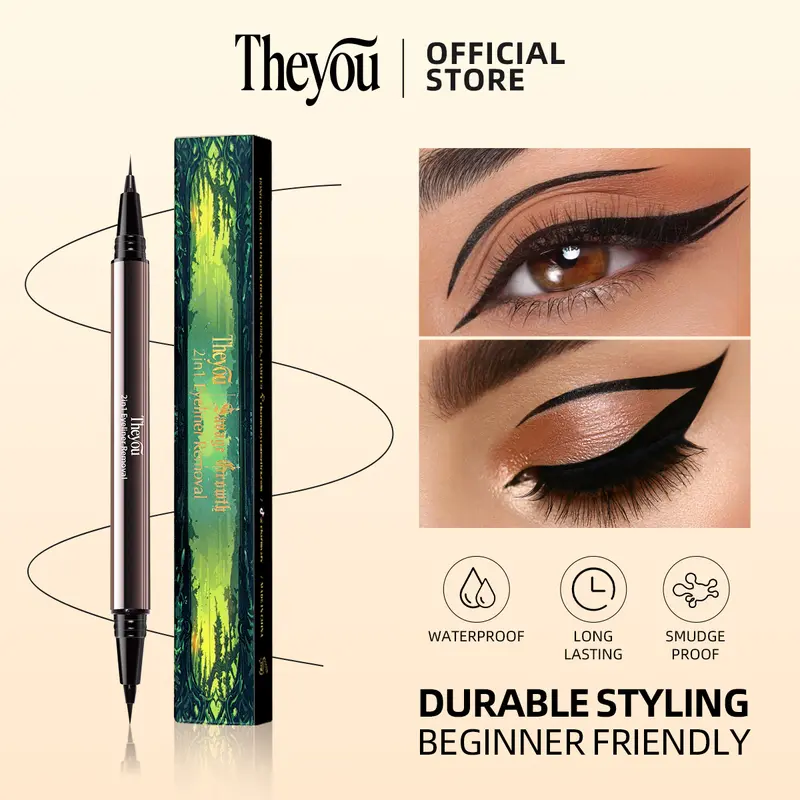The You Dual-Ended Liquid Eyeliner Pen - 2-in-1 Fine & Angled Tip Cosmetic, Ultra-Smooth Easy Glide, Lightweight Creamy Gel Liner, Longwear Makeup Eyeliner