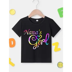 Nana'S Girl Girls' Summer Short Sleeve T-Shirt - Colorful Letter Print & Heart Design, Soft Stretch Knit Fabric, Playful Casual Round Neck Top for Everyday Comfort, Sports & Parties, Durable Kids Clothing for Girls & Boys ( (3-13Y)