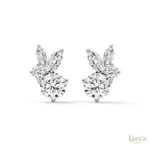 1 CT. Marquise & Round Diamond Cluster Studs | Lab Grown | 14K Gold & Platinum