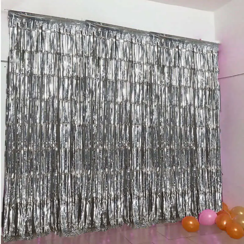 8ft Silver Metallic Tinsel Foil Fringe Doorway Curtain - Festive Party Decorations, Festive Photo Backdrop, Indoor Backdrops, Wedding Adhesive Sticker Banner