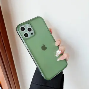 Case for iPhone 13 Pro Max 6.7 inch,Clear Soft Silicone Bumper Protective Retro Color Transparent Shockproof Phone Case - Green