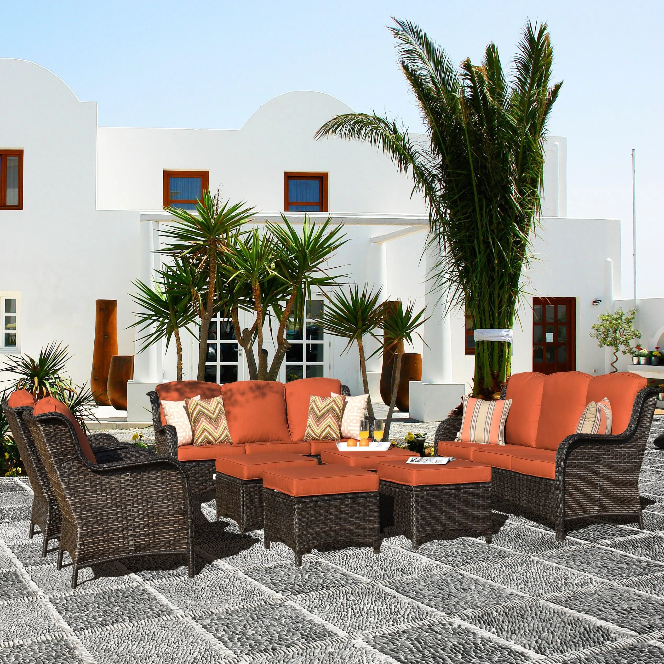 Brown Wicker Orange Cushion