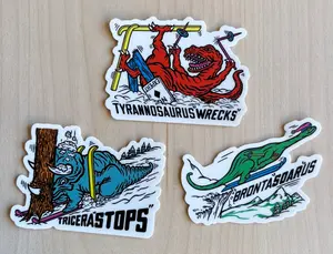 Skiing Dinosaurs Sticker 3 Pack Decor Decorative Decoration Vinyl