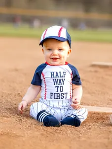 Boys Half Birthday Half Way To First 6 Months Halfway To One Birthday Personalized Baseball Cake Smash Outfit Bodysuit Set 1/2 Way To One