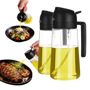 2-Pack 470ml 2-in-1 Kitchen Oil Dispenser Bottles - Glass Utensils with Sprayer & Handle, Modern Black & White Design for Bbq Use