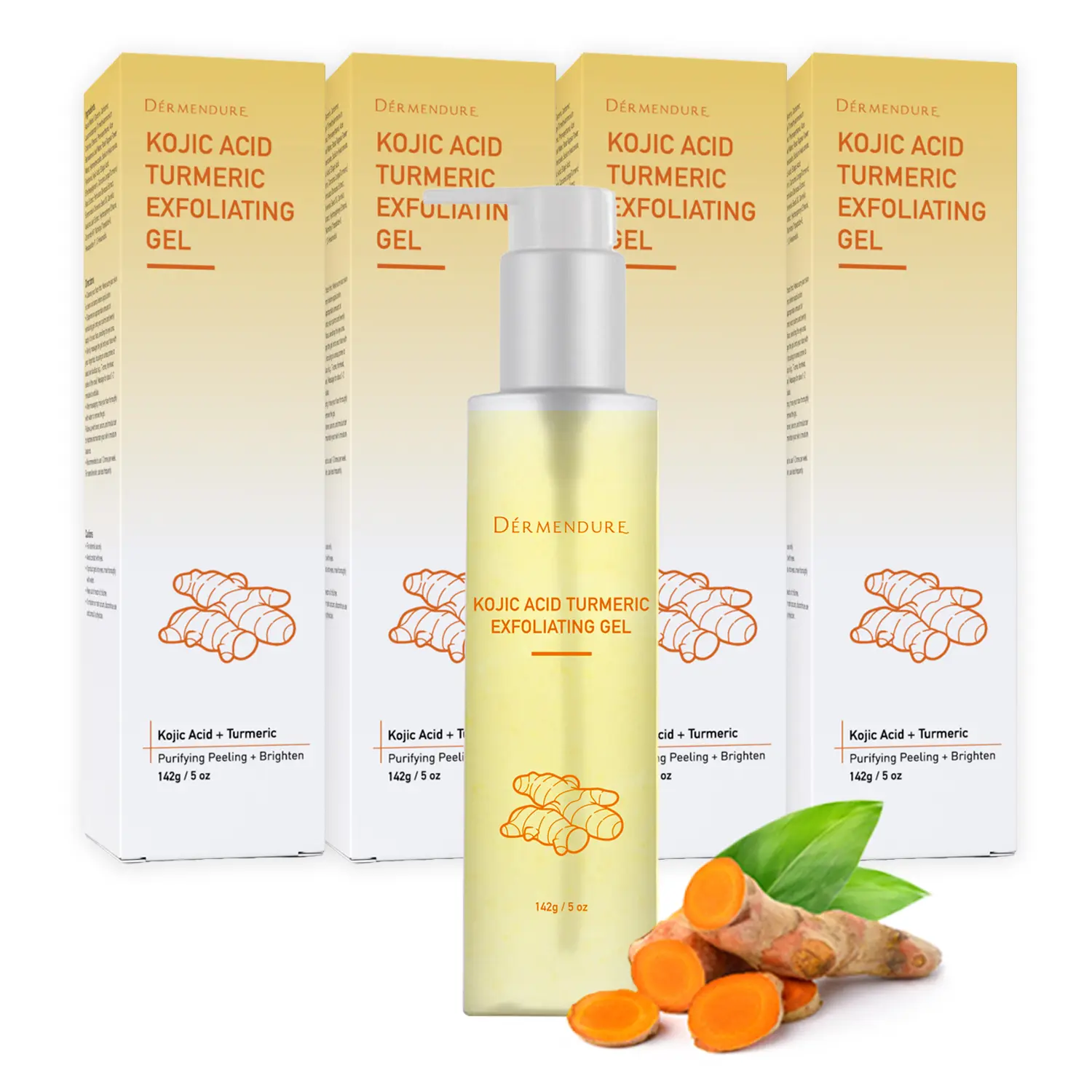 4 Pack -Turmeric Kojic Acid Face Exfoliating Gel Peel Shot– Dead Skin Remover for Face & Body, Underarms, Knees, Skin Brightening, 142g/5oz