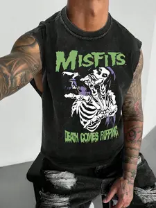 Misfits "Death Comes Ripping" Acid Wash Skeleton Graphic Sleeveless Tank Top | Punk Rock Streetwear Muscle Shirt