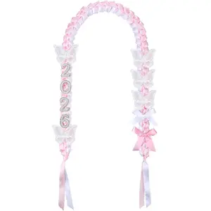48" Graduation Leis 2026 Pink Bow Pearl Butterfly Football Graduation Ribbon Lei Class of 2026 Graduate Gift for Women Men Grad Party