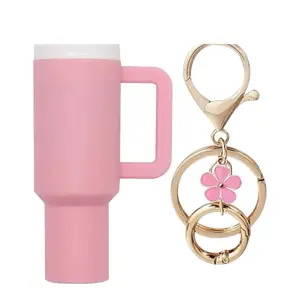 Keychains Tumbler Design with Straw and Flower Charm for Easy Access and Stylish Look