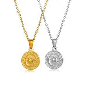 Stainless Steel Necklace Golden/Silver Sun Moon Star Compass Pendant Necklace Women's Daily Wear Couple Necklace Gift