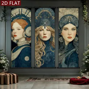 3 Pcs Vintage Palace Goddess Scroll Paintings, Luxury Jewelry Wearing Goddess HD Print Canvas Art, Retro Home Decor for Art Lovers