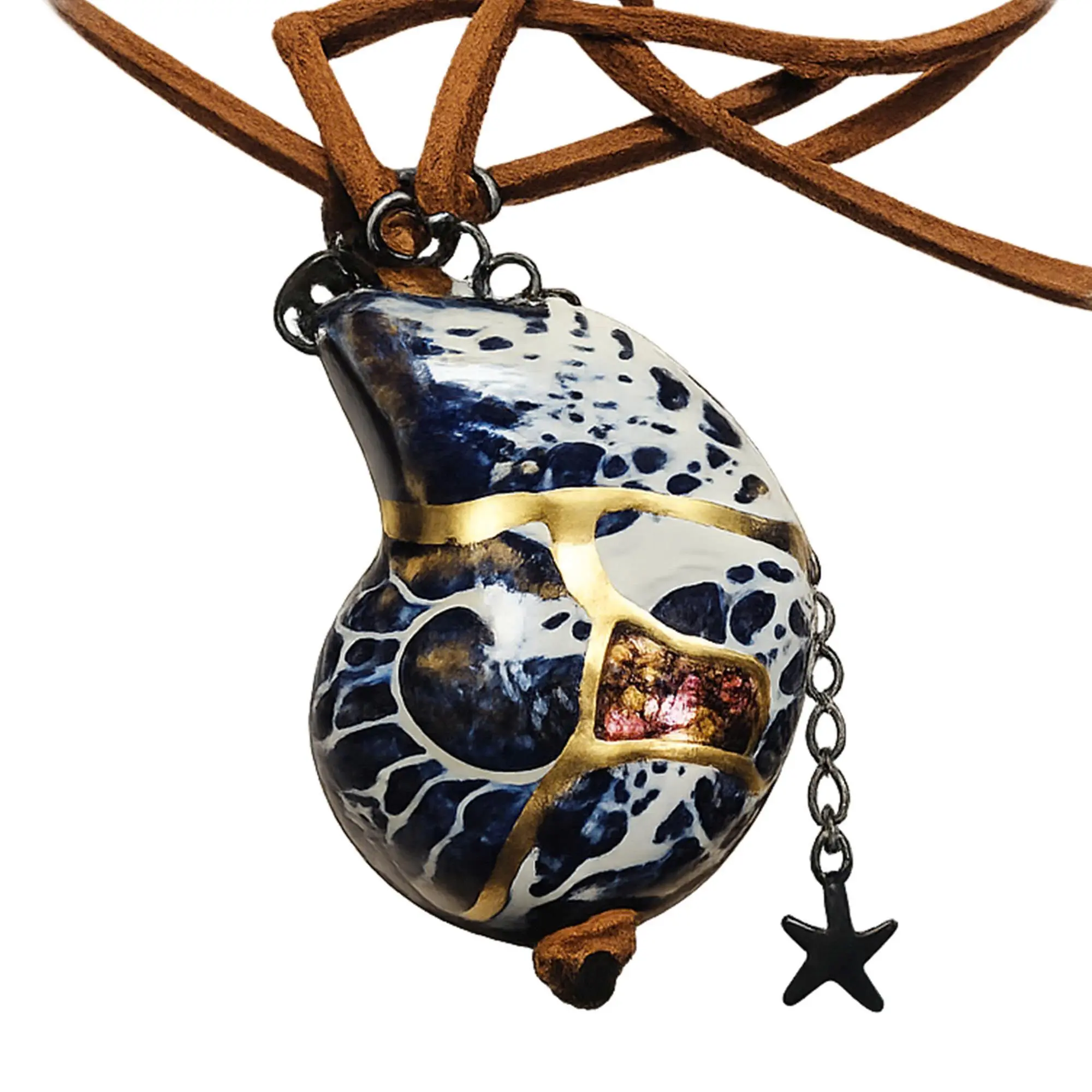 Y2K Ocean Wave Ceramic Shell Necklace - Kintsugi Art Pendant (Summer Vibe)