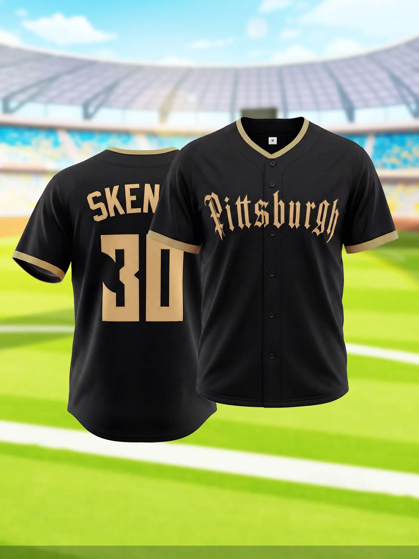 High Quality Pittsburgh Inspired #30 Gothic Embroidered Baseball Jersey Unisex Short Sleeve Button Down Uniform Retro Style Hip Hop Streetwear Casual Daily Wear Party Outfit S-3XL