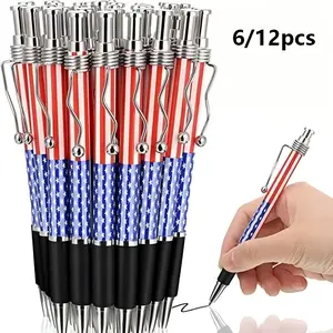 6/12pcs American Flag Retractable Gel Pens, Independence Day Theme, Blue Stripes Star Design, Durable Plastic Ballpoint Pens for Writing Signing Office Use