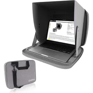 Water Repellent 3-in-1 Laptop Sunshade Portable Foldable Privacy Visor with Elastic PVC Core Converts into Shoulder Bag for Outdoor Work Fits 12-14 Inch Laptops Cool Silver (Patent Pending)