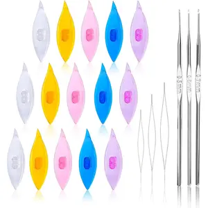 Tatting Shuttle Kit, 15 PCS Plastic Shuttle Set with Crochet Hooks and Beading Needles, Big Eye needles for DIY Craft Tool