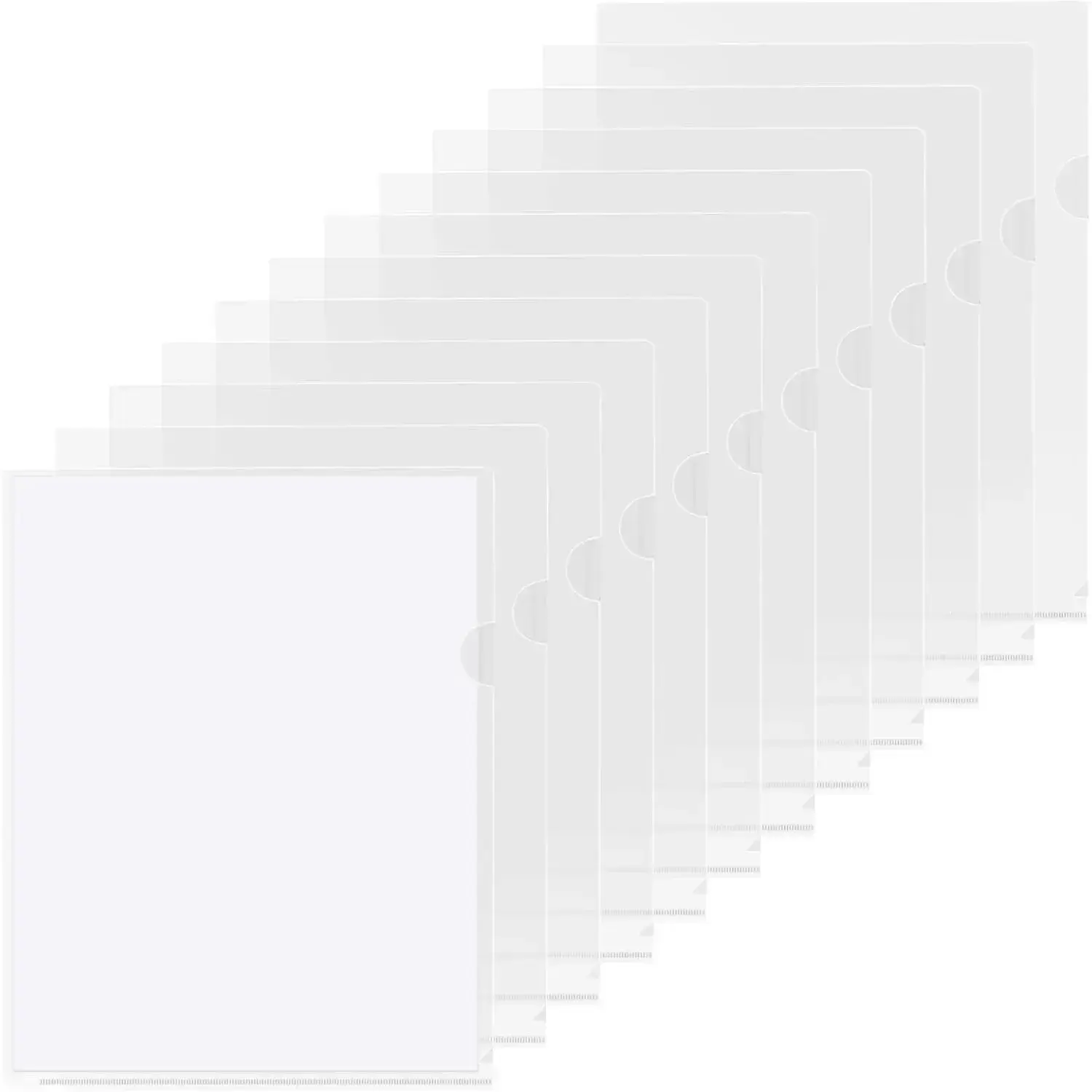 Clear Folders Sleeves Plastic Documents Project Pockets 12 Pack, Fits Letter Size 8.5x11 Paper, L-Shaped File Jackets, Acid-Free Poly Plastic, Transparent