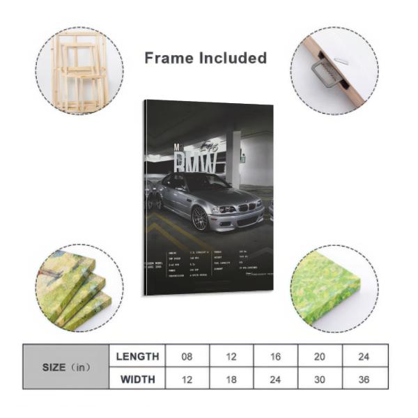 BMW E46 M3 High Performance Car Poster, Modern Canvas Wall Art Decor, Ideal Gift for Car Enthusiasts, Suitable for Living Room, Bedroom, Study, Gaming Room