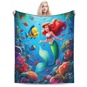 [mothers day gift ideas] DISNEY CLASSIC The Little Mermaid Fleece Blanket, Soft Cozy Flannel Throw Blanket with Coral Reef Fish Print, Lightweight Warm Blanket for Girls Boys Bedroom Couch Sofa