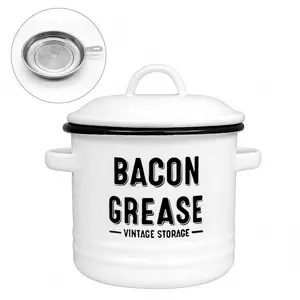 【AREL】40oz Bacon Grease Container with Strainer | Large Kitchen Oil Storage Can, Farmhouse-Style Collector with Lid, Easy-Pour & Dishwasher Safe