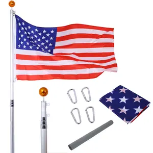 Hdmw 16FT Telescopic Flag Pole Kit,  Sectional Flag Pole Kit, Extra Thick Heavy Duty Aluminum Flagpole, Outdoor Inground Flag Poles with Topper Balls for Yard, Residential or Commercial