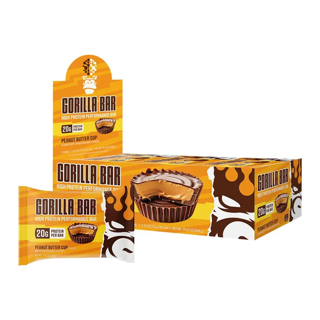 Gorilla Mind High Quality Protein Bars, 12-Pack Chocolate & Peanut Flavor Healthy Protein Snack, 12-Month Shelf Life