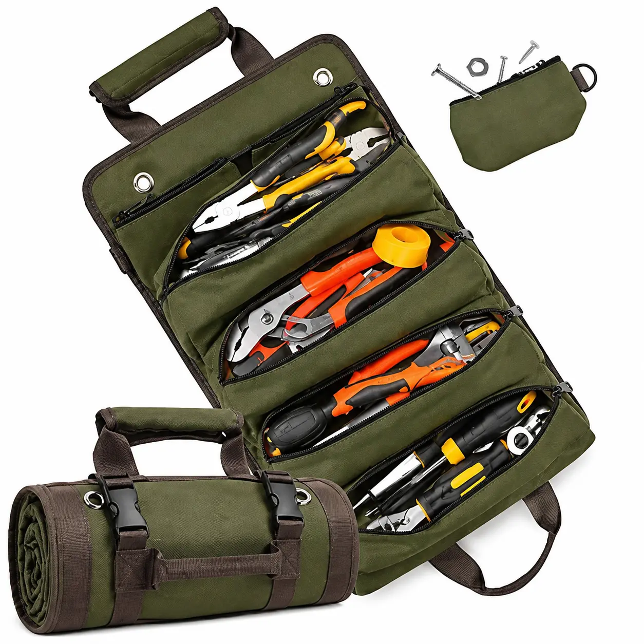 Tool Bag Roll Up, UUP Heavy Duty Portable Soft Tool Storage, Foldable Empty Rollup Organizer with Small Pockets, Official Rollable Toolbag, Father Day Gifts for Him Dad Men Mechanic Welding