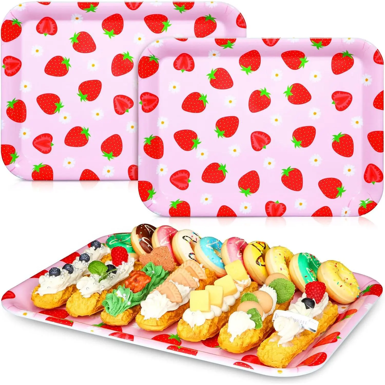 3 count Strawberry Trays Strawberry Birthday Party Decoration Plastic Serving Trays  Platter   Plates 13 x 10 Inch Berry Sweet One Birthday Party Supplies