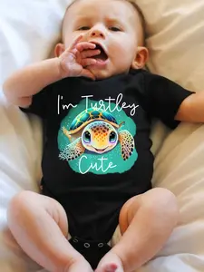 Unisex Baby Short-Sleeve Bodysuit - "I'm Tortoise Cute" Sea Turtle Animals Print, Summer Outfit (PF3679) for Photoshoots & First Few Months, Outdoor Use