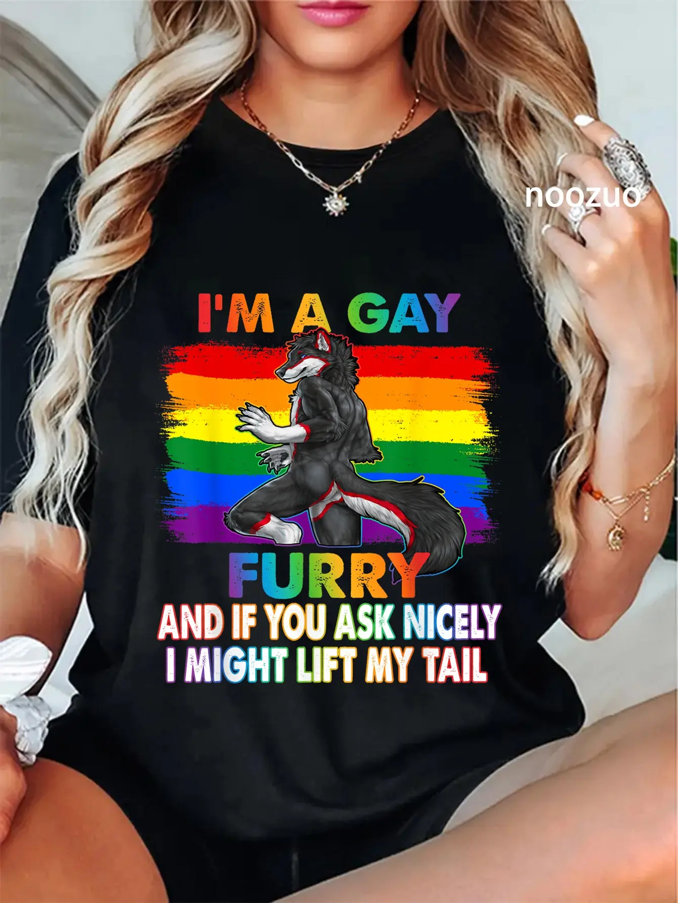 Women's 100% Cotton Vintage Round Neck Streetwear T-Shirt - Unisex Gay Furry Rainbow Fox Wolf Fursona Fandom Pride Month Top, Tshirt, Casual, Graphic, Everyday