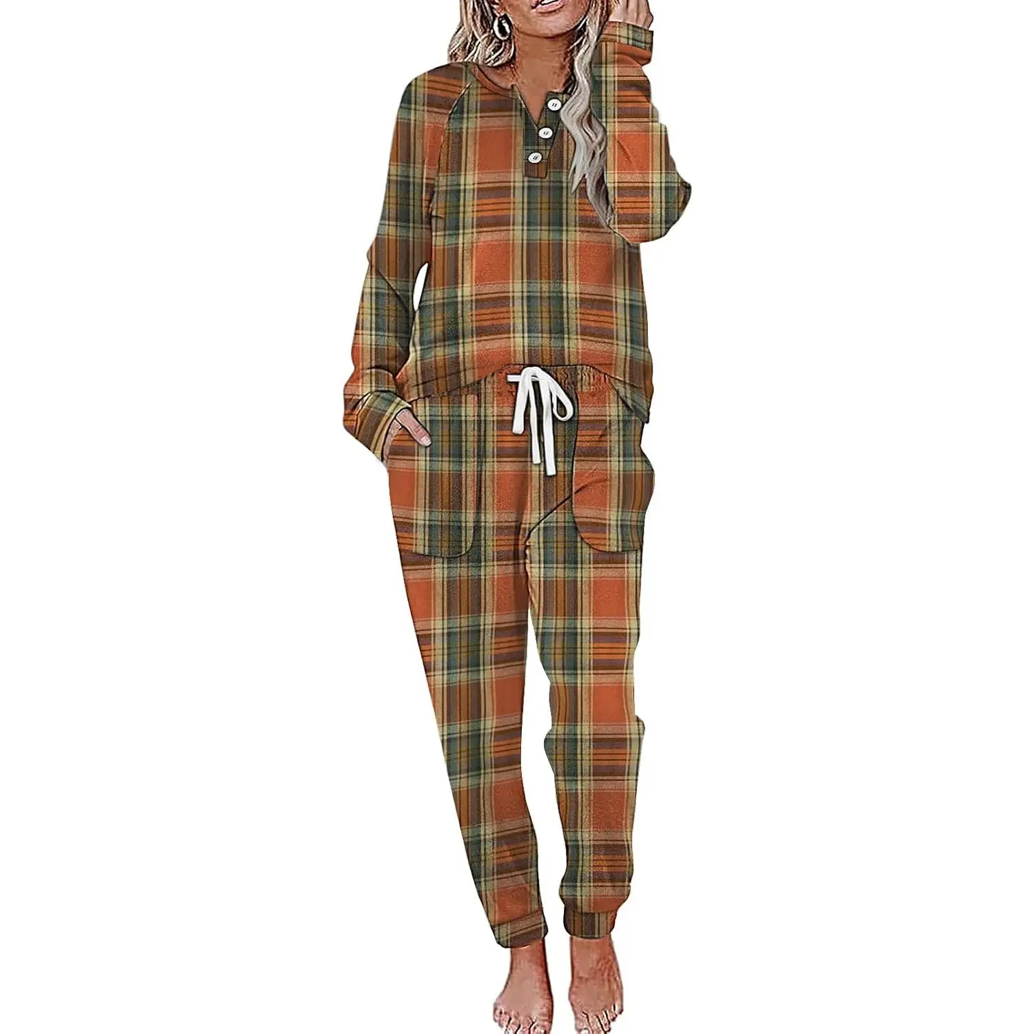 Long Sleeve - Orange& Brown Plaid