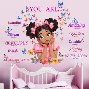 Bedroom Wall Stickers for Black Girls: Peel and Stick   Butterfly Inspirational Wall  - Wall Art Decor  Supplies Ages 1-12 Year