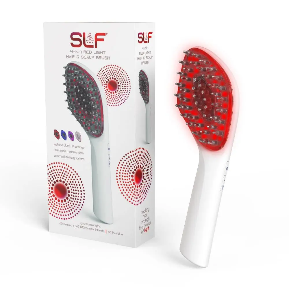 SLF 3-in-1 Rechargeable Red & Blue Light Therapy Paddle Brush - EMS Electronic Muscle Stimulation, Scalp Stimulation Baby Grooming Tool