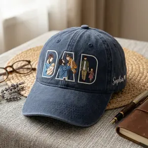 Custom Dad Hat with Picture – Personalized Embroidered Cap, Family Portrait Hat, Father’s Day Gift, New Dad Gift