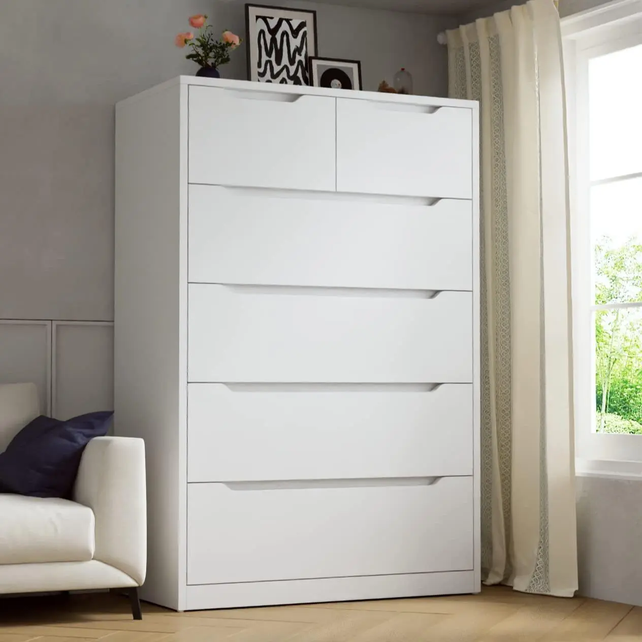 (Hot）White-6 Drawers