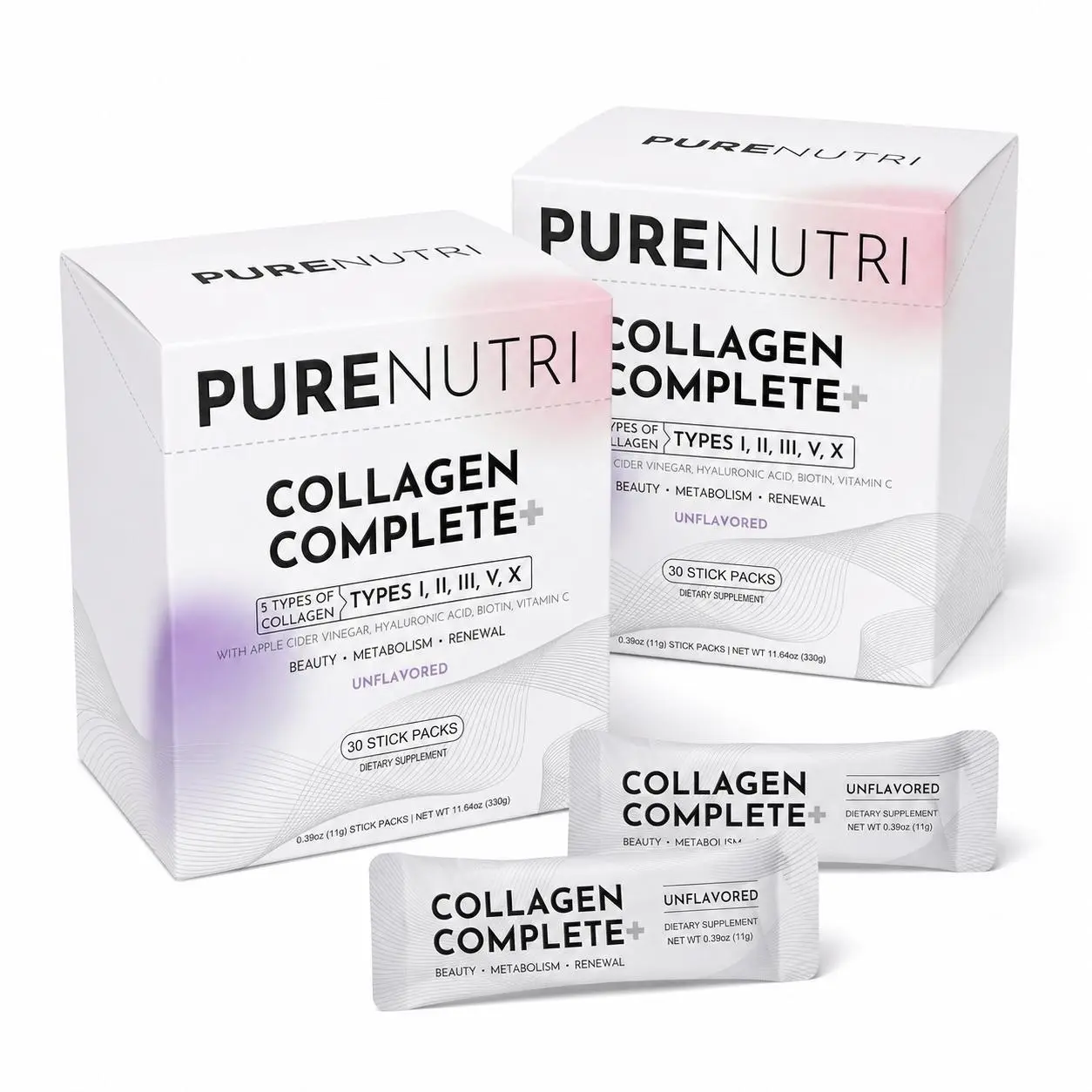 2-Pack Collagen Peptides Powder | 60 Stick Packs for Skin, Hair & Nails