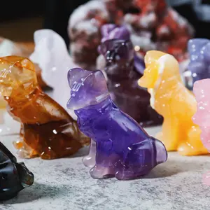 Natural Crystal Dog Carving Collection 50-60mm Crystal Material Unique Authentic Look for Dog Lovers Decor or Gift
