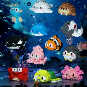 Cute Ocean Animal Model Stress Relief Building Toy, Building Block Sets, Mini Block Set, Turtle, Blue Whale, Whale, Sea Lion, Seahorse, Salamander