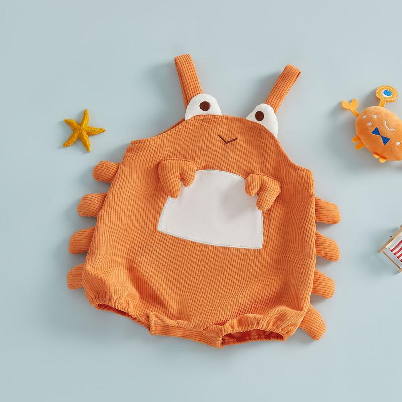 Infant Baby Boy Girl Lobster Costume Corduroy Sleeveless Crab Overall Romper Cosplay Jumpsuit for Party Stage 1-18 Months
