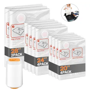 Cordless Travel Vacuum Storage Bags Set with Rechargeable Air Pump, 10 Pack Waterproof & Reusable Compression Packing Bags in 3 Sizes, Space-Saving Vacuum Seal Bags for Clothes & Carry-On