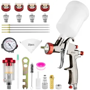 R500 LVLP Spray Gun, Air Spray Gun with 1.3/1.5/1.7/2.0mm Nozzles & Air Regulator Paint Gun Sprayer, LVLP Automotive Paint Gun for Car, House Painting, Furniture, Fence, Primers, Varnish& Top Coat pistolade pintar budget mode adjustable copper Kit